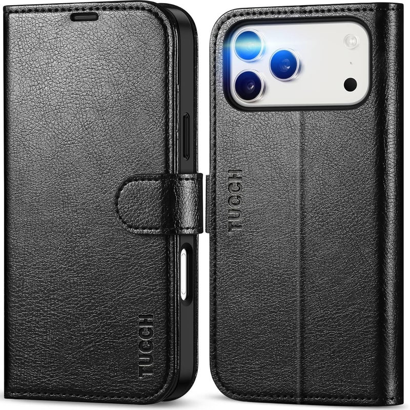 TUCCH Case Wallet for iPhone 17 Pro Max (6.9-Inch) 2025, RFID Blocking 4 Card Slots, Kickstand, Magnetic Closure, PU Leather, Shockproof TPU Shell, Protective Folio Cover, Textured Black - Image 1
